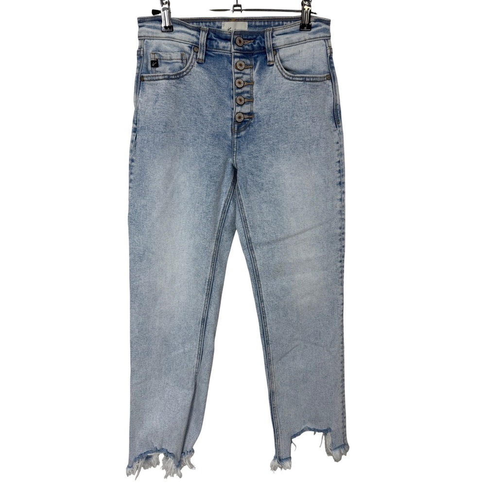 KanCan Straight Leg Jeans Women's 5/26 Blue Button Fly Raw Step Hem